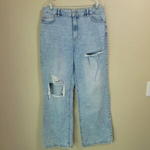 Garage Denim Distressed Wide Leg Light Wash Jeans Pants Size 13/31